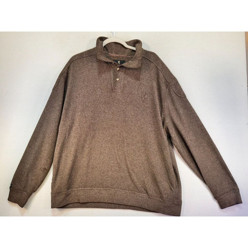 Browning Mens Pullover Sweater 2XL Brown 3-Button Collar Pockets